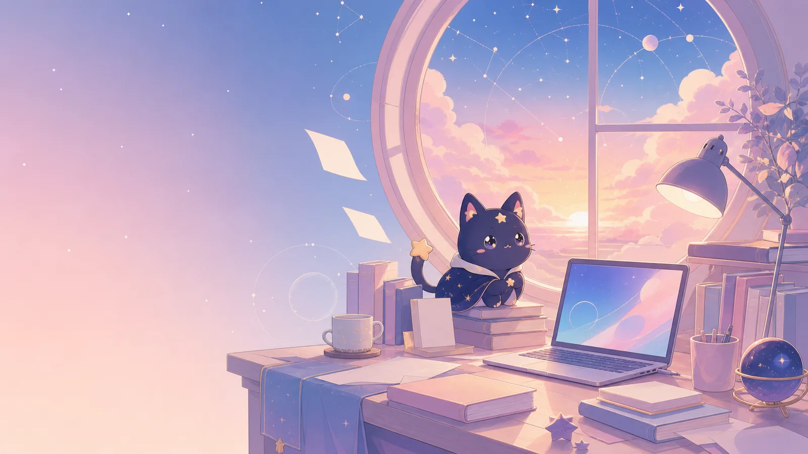 Pyuyi 的小宇宙：粉蓝色星空书房与原创星星猫插画